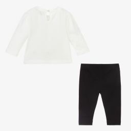 موسكينو Baby-طقم ليغنغز أطفال بناتي قطن جيرسي لون أبيض وأسود | Childrensalon Outlet