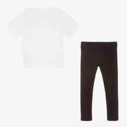Moschino Kid-Teen-White & Black Logo Leggings Set | Childrensalon Outlet