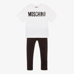 Moschino Kid-Teen-White & Black Logo Leggings Set | Childrensalon Outlet