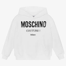 Moschino Kid-Teen-White Cotton Logo Hoodie | Childrensalon Outlet