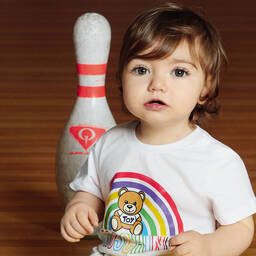 Moschino Малыши-Белая футболка из хлопка с радугой | Childrensalon Outlet