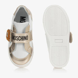 Moschino Kid-Teen-White & Gold Trainers | Childrensalon Outlet