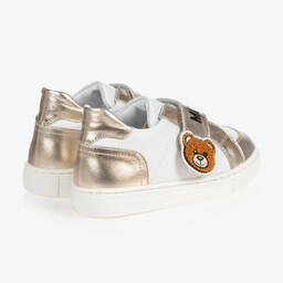 Moschino Kid-Teen-White & Gold Trainers | Childrensalon Outlet