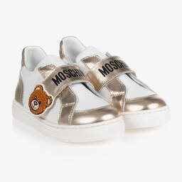 Moschino Kid-Teen-White & Gold Trainers | Childrensalon Outlet