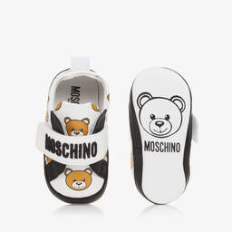 Moschino Baby-White Leather Pre-Walker Shoes | Childrensalon Outlet