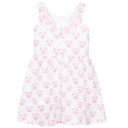Moschino Kid-Teen-White & Pink Cotton Logo Dress | Childrensalon Outlet