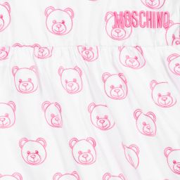 Moschino Kid-Teen-White & Pink Cotton Logo Dress | Childrensalon Outlet