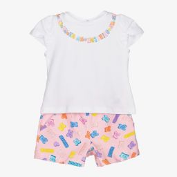 Moschino Baby-White & Pink Cotton Shorts Set | Childrensalon Outlet