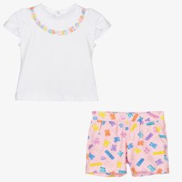 Moschino Baby-White & Pink Cotton Shorts Set | Childrensalon Outlet
