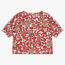 Moschino Kid-Teen-White & Red Fruit Logo T-Shirt | Childrensalon Outlet