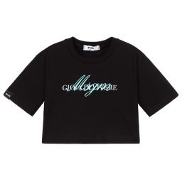MSGM - Black Cotton Cropped T-Shirt | Childrensalon Outlet
