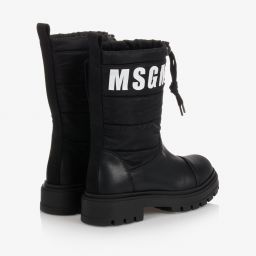 MSGM-Black Leather Logo Boots | Childrensalon Outlet