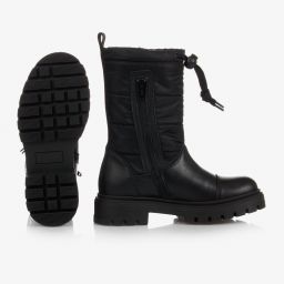 MSGM-Black Leather Logo Boots | Childrensalon Outlet