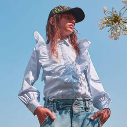 إم إس جي إم-قميص بولين ستريتش لون أزرق و ابيض للبنات | Childrensalon Outlet