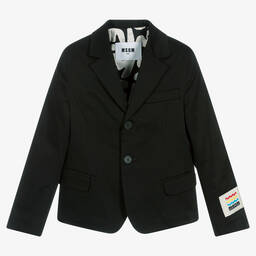 MSGM-Boys Black Stretch Cotton Blazer  | Childrensalon Outlet