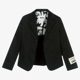 MSGM-Boys Black Stretch Cotton Blazer  | Childrensalon Outlet