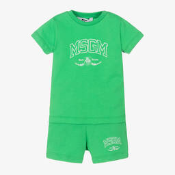 MSGM-Boys Green Cotton Varsity Shorts Set | Childrensalon Outlet
