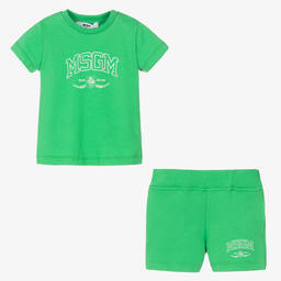 MSGM-Boys Green Cotton Varsity Shorts Set | Childrensalon Outlet