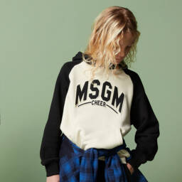 MSGM-Boys Ivory Cotton Hoodie | Childrensalon Outlet