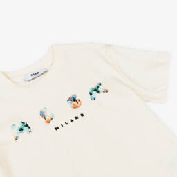 MSGM-Boys Ivory Logo Cotton Tee | Childrensalon Outlet