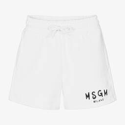 MSGM-Boys White Cotton Logo Shorts | Childrensalon Outlet