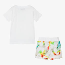 MSGM-Boys White Cotton Watercolour Shorts Set | Childrensalon Outlet