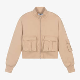 MSGM-Girls Beige Cotton Utility Jacket | Childrensalon Outlet