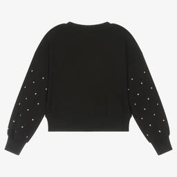 MSGM-Girls Black Cotton Diamanté Sweatshirt | Childrensalon Outlet