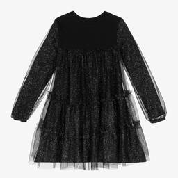 MSGM-Girls Black Cotton & Glittery Tulle Dress | Childrensalon Outlet