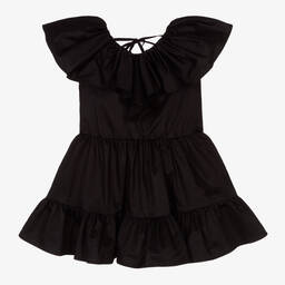 MSGM-Girls Black Cotton Ruffle Dress | Childrensalon Outlet