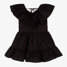 MSGM-Girls Black Cotton Ruffle Dress | Childrensalon Outlet