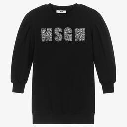 MSGM-Girls Black Cotton Sweatshirt Dress | Childrensalon Outlet