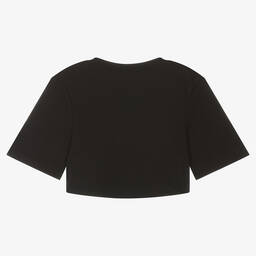 MSGM-Girls Black Cropped Diamanté T-Shirt | Childrensalon Outlet