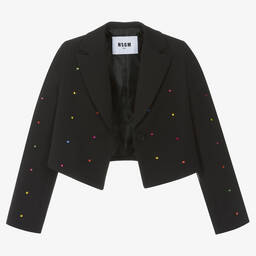 MSGM-Girls Black Diamanté Cropped Blazer | Childrensalon Outlet