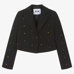 MSGM-Girls Black Diamanté Cropped Blazer | Childrensalon Outlet