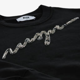 MSGM-Girls Black Diamanté Logo Dress | Childrensalon Outlet