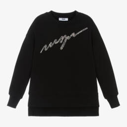 MSGM-Girls Black Diamanté Logo Dress | Childrensalon Outlet