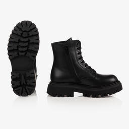 MSGM-Черные кожаные ботинки для девочек | Childrensalon Outlet