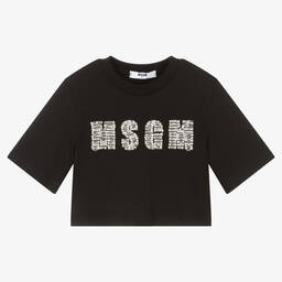 MSGM-Черная укороченная футболка для девочек | Childrensalon Outlet