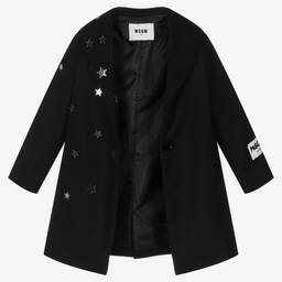 MSGM-Girls Black Mirrored Star Coat | Childrensalon Outlet
