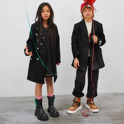 MSGM-Girls Black Mirrored Star Coat | Childrensalon Outlet
