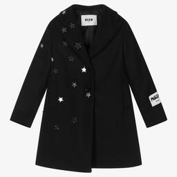 MSGM-Girls Black Mirrored Star Coat | Childrensalon Outlet