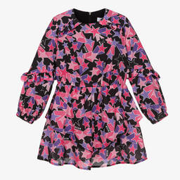 MSGM-Girls Black & Pink Star Georgette Dress | Childrensalon Outlet