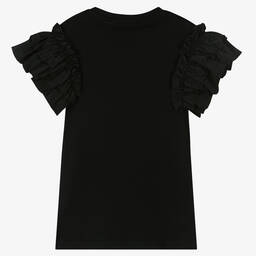 MSGM-فستان قطن جيرسي مزين بكشكش لون أسود للبنات | Childrensalon Outlet