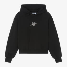 MSGM-هودي قطن لون أسود بنقشة قلب مطرز بالترتر | Childrensalon Outlet