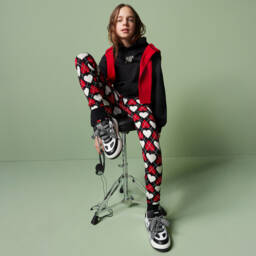 MSGM-هودي قطن لون أسود بنقشة قلب مطرز بالترتر | Childrensalon Outlet