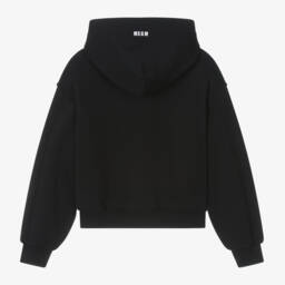 MSGM-هودي قطن لون أسود بنقشة قلب مطرز بالترتر | Childrensalon Outlet