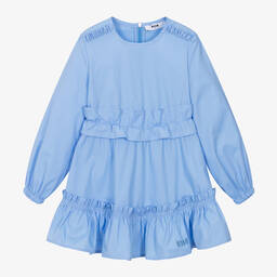 MSGM-Girls Blue Cotton Poplin Dress | Childrensalon Outlet