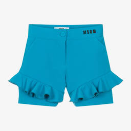 MSGM-Girls Blue Crêpe Frilled Shorts | Childrensalon Outlet