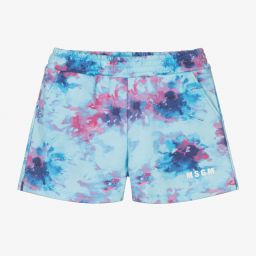 MSGM-Girls Blue Tie Dye Shorts | Childrensalon Outlet